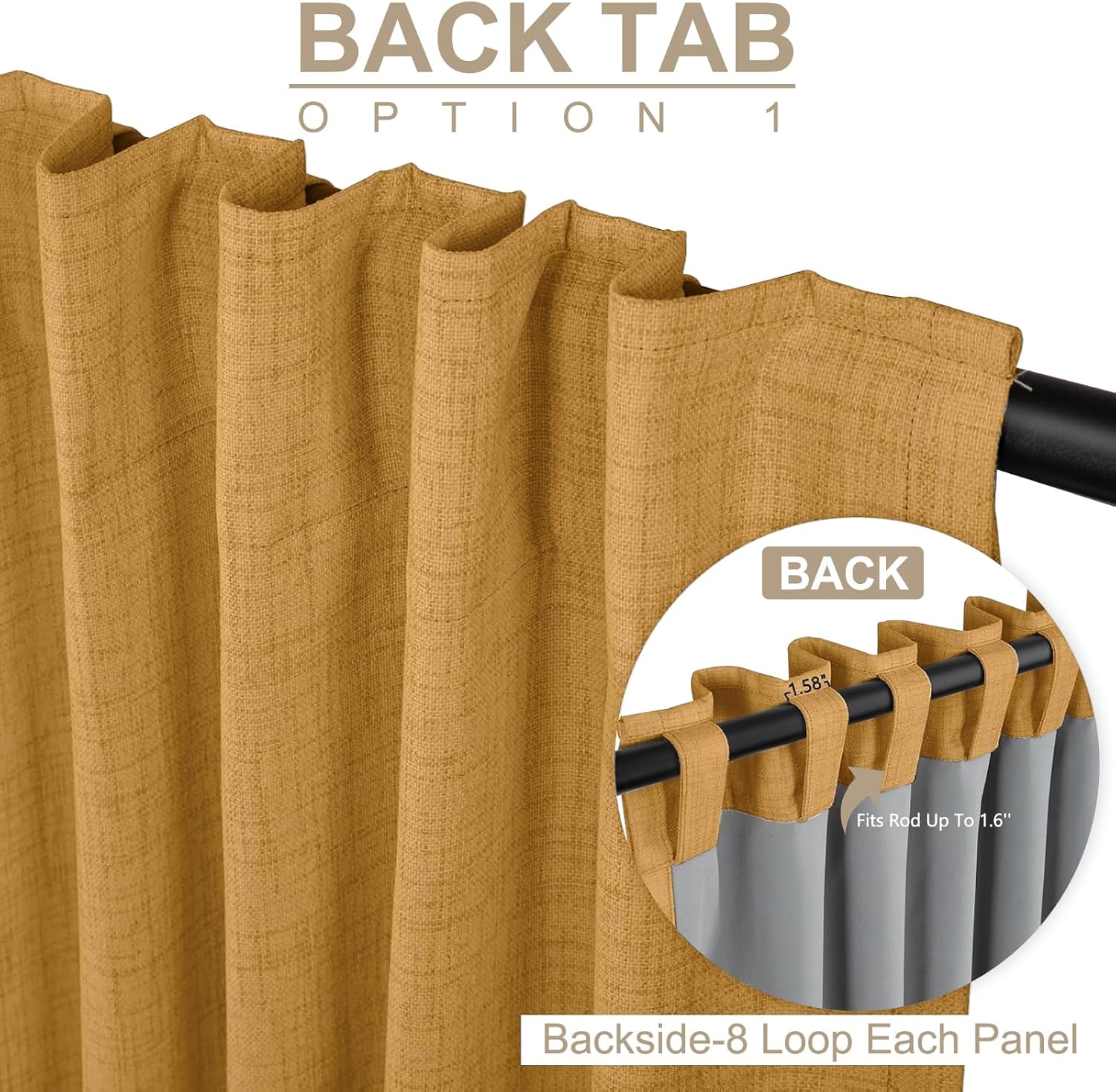 Skiennix 100% Blackout Linen Curtains - Thermal Insulated Drapes, 50" W x 102" L, Mustard Yellow - 2 Panels Set