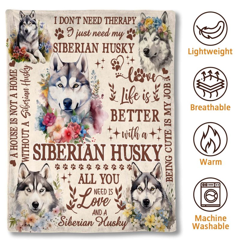 Lussues Nee Siberian Husky Blanket for Dog Lovers,Siberian Husky Flannel Throw Blanket 50 * 60in for Womens