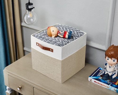 DECOMOMO Fabric Cube Storage Bins - Stylish Organizer Baskets for Kallax & Cubbies | Beige & White, 11-Inch Cube - 4 Pack