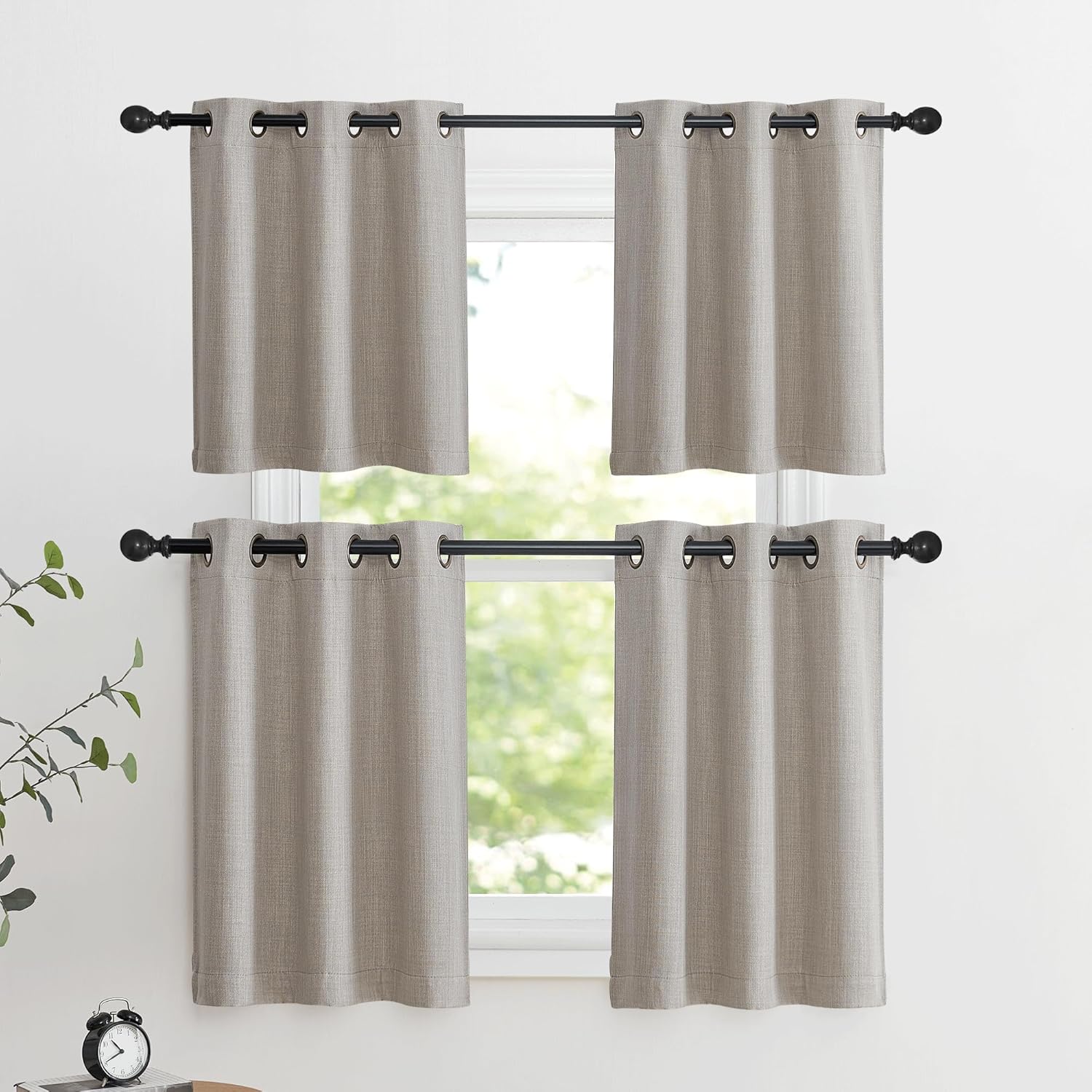 NICETOWN Blackout Thermal Insulated Valances - Farmhouse Short Curtains for Bedroom | 34" W x 36" L, Angora, 2 Panels