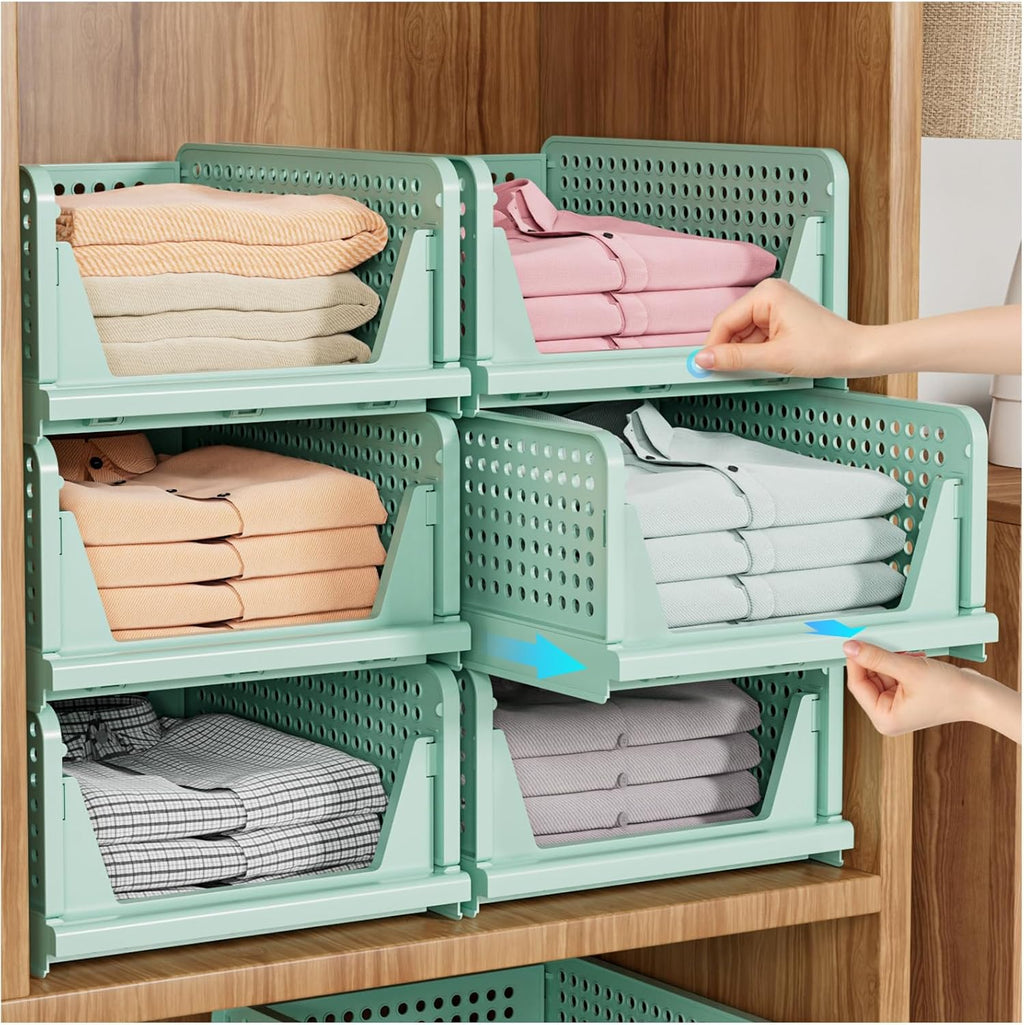 SNSLXH Stackable Closet Organizer Box - Multifunctional & Foldable Storage Basket for Home | Green, 5 Pack