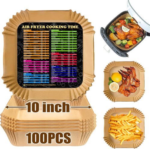 Air Fryer Liners - Non-Stick 10 Inch Square Disposable Parchment Paper | Oil Resistant & Waterproof