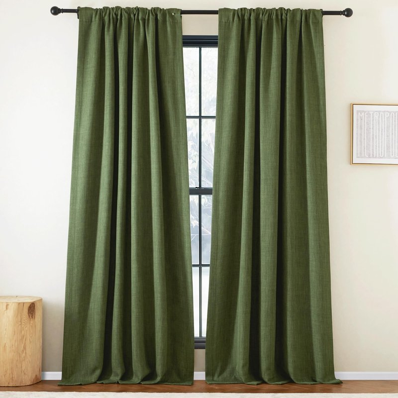 NICETOWN Room Darkening Froest Green Curtains 96 inches Long 2 Panels, Rod Pocket/Back Tab/Hook Belt Faux Linen Light Blocking Noise Canceling Window Drapes for Living Room/Bedroom, W50 x L96