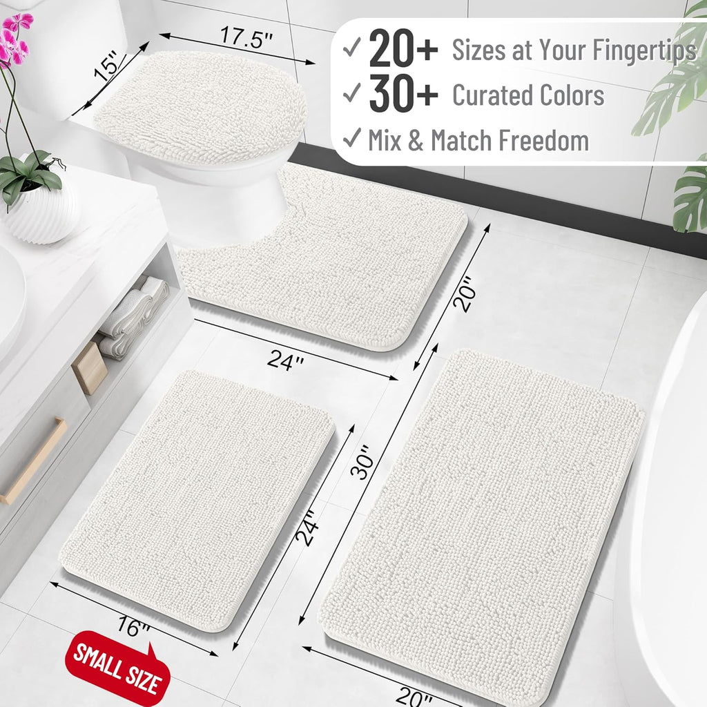 OLANLY Bathroom Rugs - Extra Soft Chenille Bath Mats with Rubber Backing | Quick Dry, 32x20, Ivory