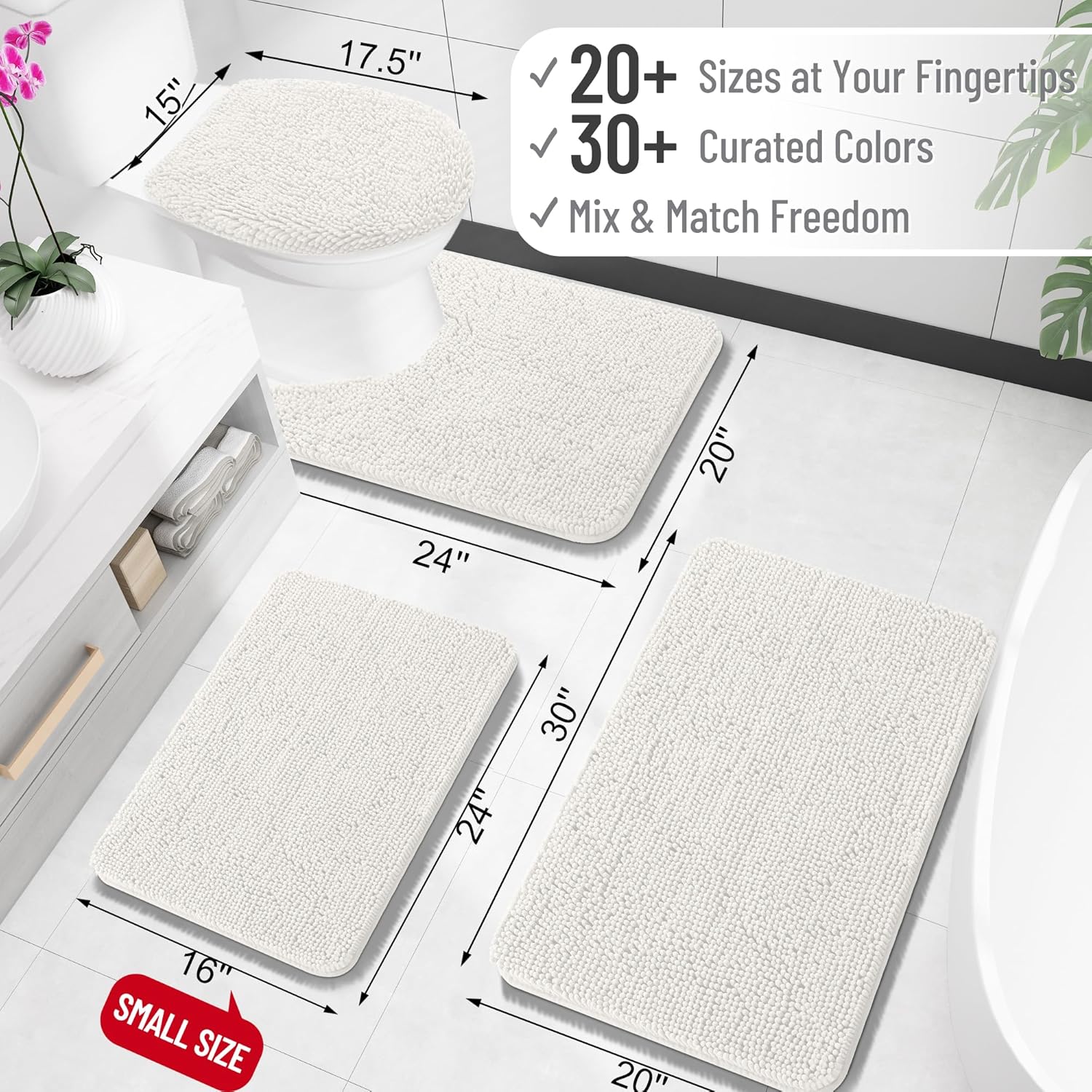 OLANLY Bathroom Rugs - Extra Soft Chenille Bath Mats with Rubber Backing | Quick Dry, 32x20, Ivory
