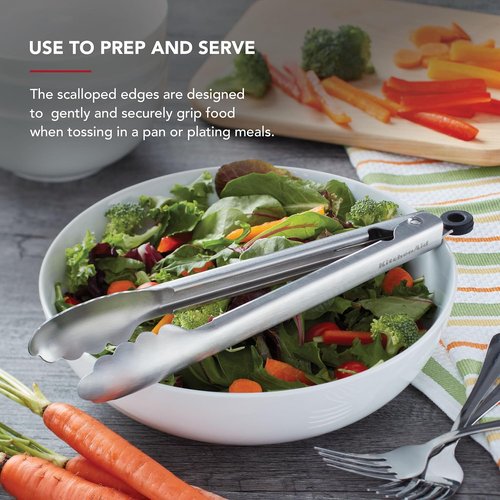 KitchenAid Stainless Steel Tongs Set - Durable Scalloped Edges, Easy Lock | 7-Inch & 9-Inch Silver