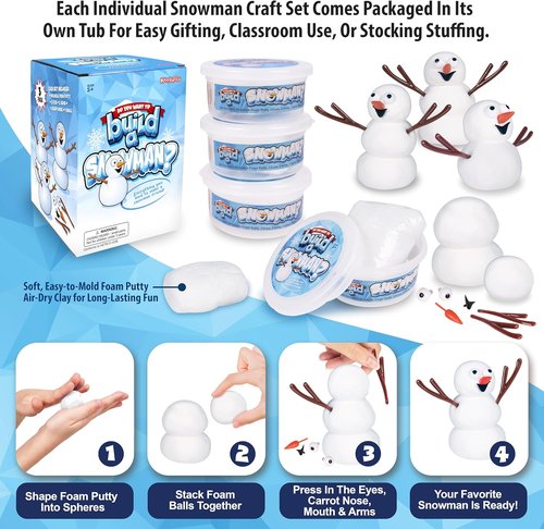 Kangaroo Build A Snowman Kit - 3 Pack Snowballs Toys for Kids | Perfect Winter Crafts & Stocking Stuffers