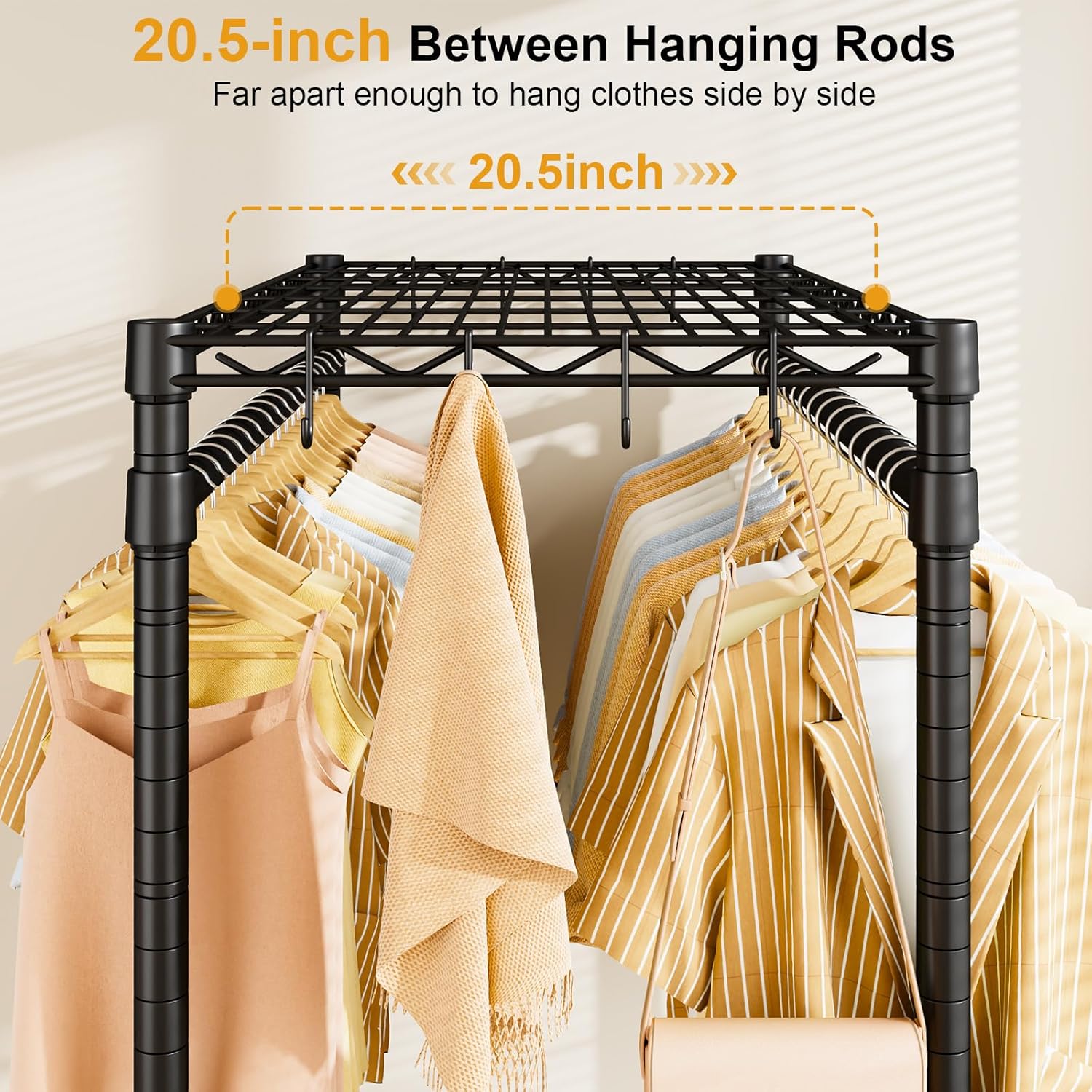ULIFHOME Heavy Duty Rolling Clothes Rack - Portable Garment Rack with Wheels | 45''W x 20.5''D x 80.5''H, Max Load 570 Lbs, Black