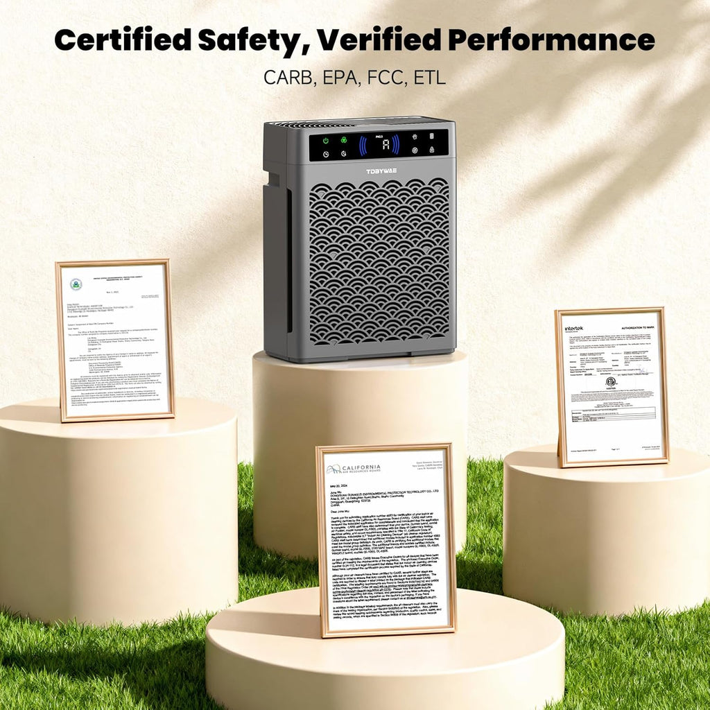 Air Purifiers - HEPA Filter Air Purifier with Air Quality Monitor & Timer for Large Rooms Up to 3000 Ft² - Grey
