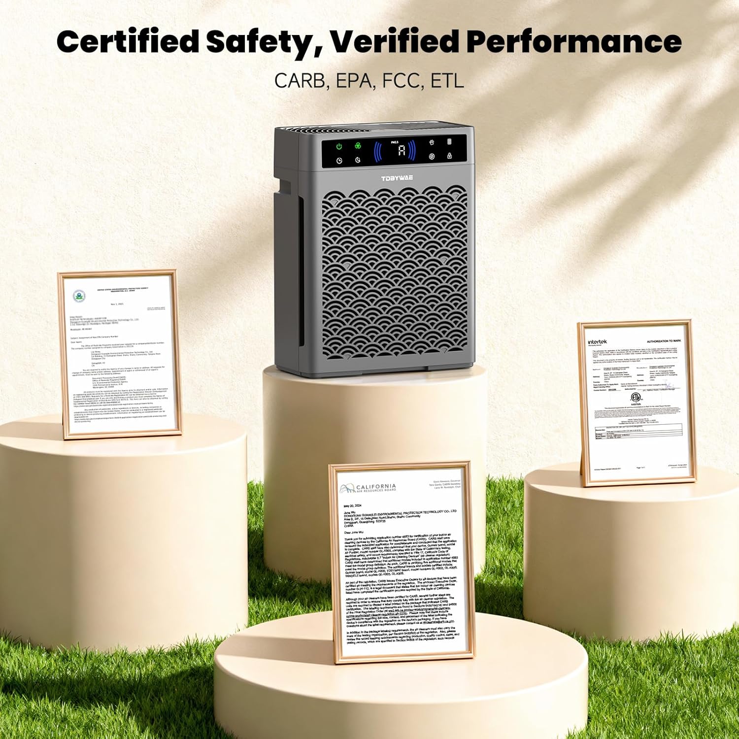 Air Purifiers - HEPA Filter Air Purifier with Air Quality Monitor & Timer for Large Rooms Up to 3000 Ft² - Grey