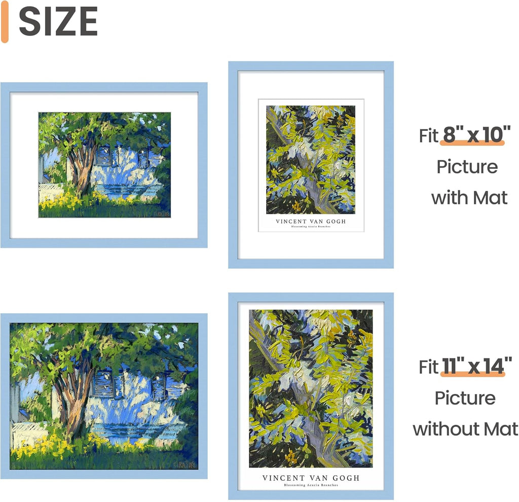 Upsimples 11x14 Picture Frame Set of 5 - Display 8x10 Photos with Mat or 11x14 Without - Blue