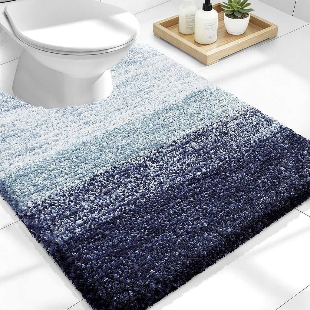 OLANLY Luxury U-Shaped Toilet Rugs - Extra Soft, Absorbent Microfiber Bath Mat, 24x20, Airy Blue