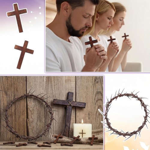 Geelin 13 Pcs Easter Crown of Thorns Set - 8'' Jesus Thorn Wreath & Mini Wooden Cross | Christian Home Decor