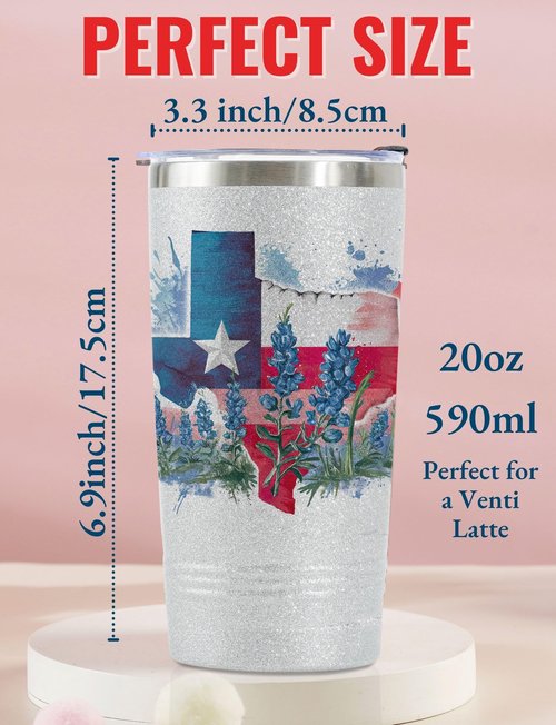 Onebttl Texas Gifts for Men Women, Texas Souvenirs Travel Homesick Gift, 20oz Stainless Steel Tumbler with Lid Straw, Perfect for Christmas - Glitter Map