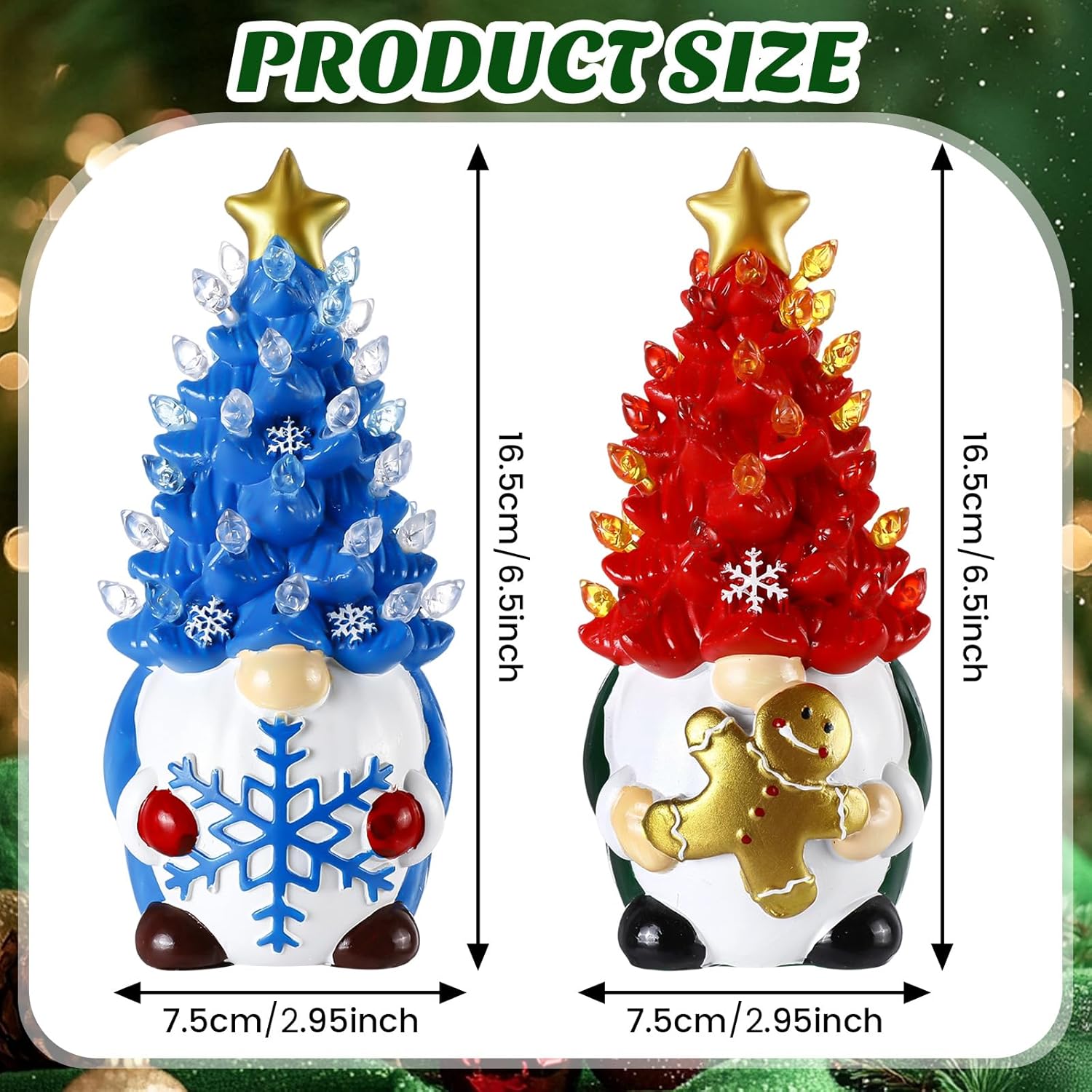 Riakrum Gnome Christmas Tree Decor - Lighted Gingerbread Man & Snowflakes | 6.5” Resin Winter Centerpieces