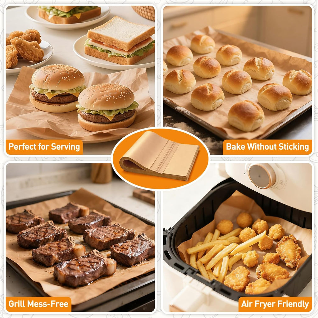 Skiennix Unbleached Parchment Paper Sheets - 200 PCS Non-Stick Baking Sheets (12" x 16")