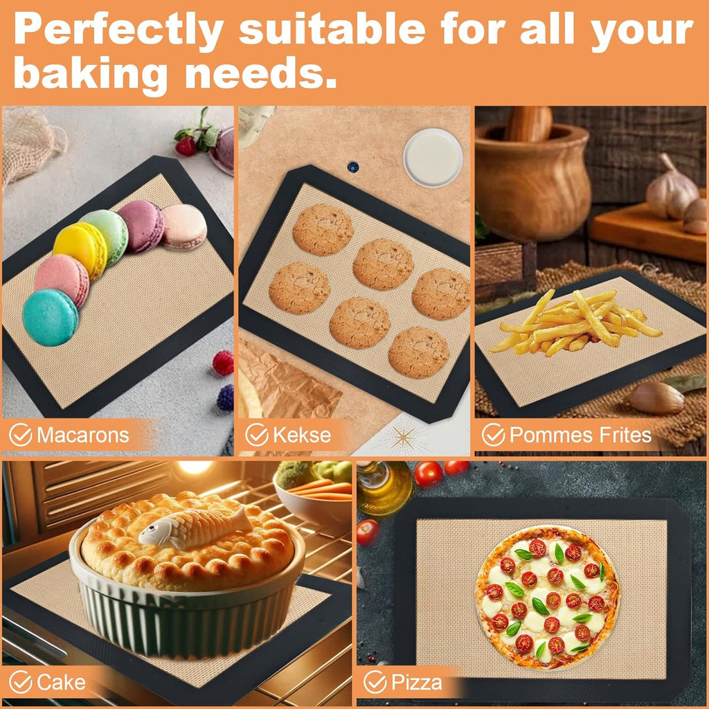 Silicone Baking Mat | 2-Pack Reusable Non-Stick Food Safe Mats for Cookies & Bread (11.8"L x 8.3"W)