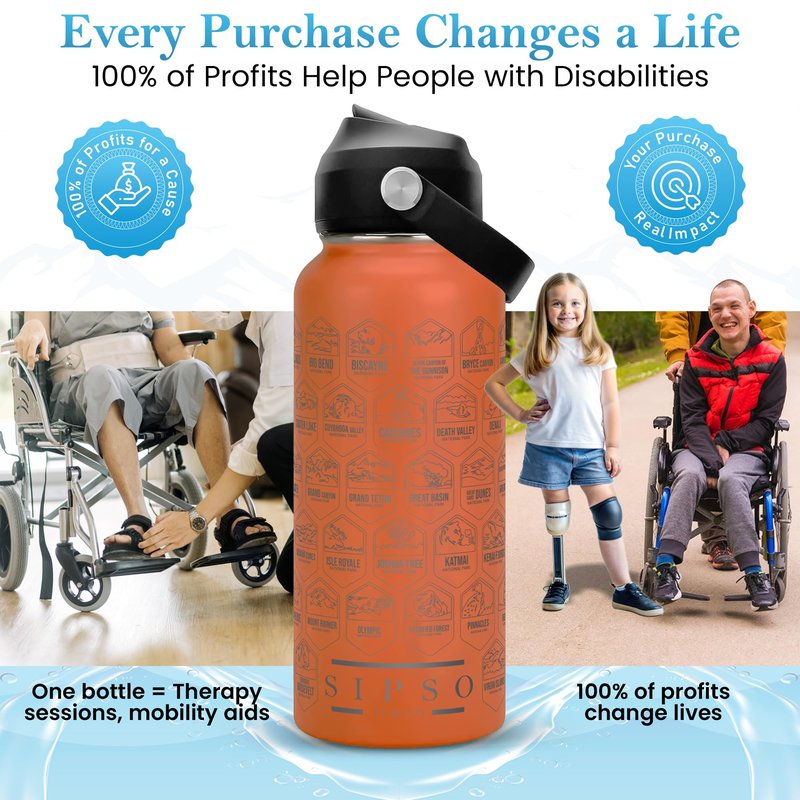 SIPSO fresh Hiking Gift Water Bottle – 32 oz Vacuum Insulated Stainless Steel National Park Water Bottle | 63 Waterproof Stickers & Premium Gift Box | Camping & Outdoor Adventure Gifts (Peach)