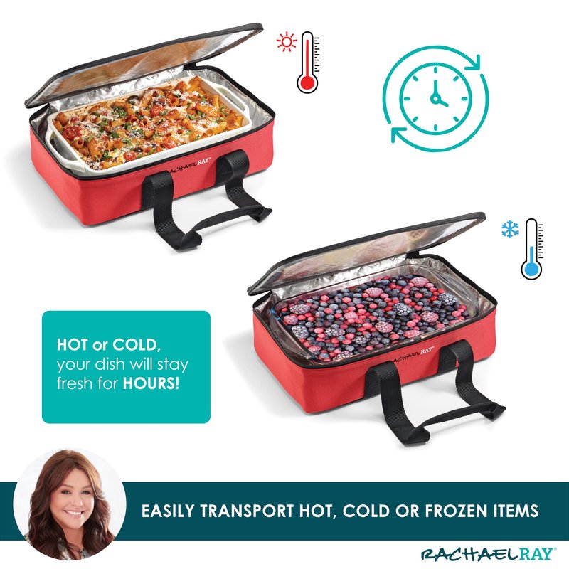 Rachael Ray Lasagna Lugger, Thermal Insulated Casserole Carrier for Hot or Cold Food, Lugger Tote for Potluck, Parties, Picnic, and Cookouts, Fits 9" x 13" Baking Dish, Buffalo Check