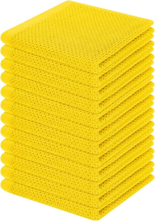 Homaxy Kitchen Dish Cloths - 100% Cotton Waffle Weave, Ultra Soft & Absorbent, 12 x 12 Inches, 12-Pack | Yellow