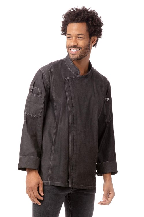 Chef Works Men's Gramercy Denim Chef Coat, Black, 4X-Large