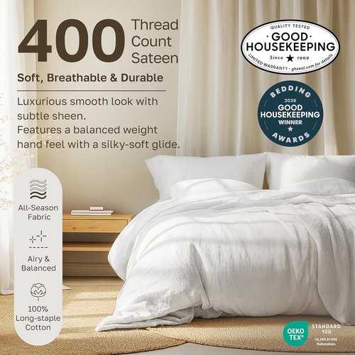 California Design Den 400 Thread Count Full Size Sheet Sets - Soft, Breathable 100% Cotton Sateen | Light Grey, 2-Pack