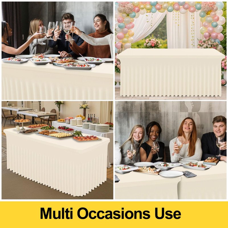 Smiry Spandex Tablecloth 2 Pack, Elastic Fitted Stretch Tablecloth for 6FT Rectangle Tables, Waterproof Washable Table Cover Skirt for Outdoor, Wedding, Banquet & Parties (Beige, 72Lx30Wx30H Inch)