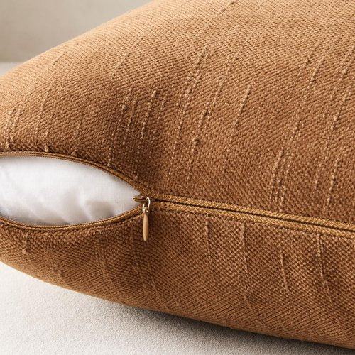 ANRODUO Pack of 2 Decorative Textured Throw Pillow Covers Soft Bronze Euro Square Accent Solid Chenille Cushion Cover Cozy Farmhouse Pillow Case for Couch Sofa Bed Living Room Home Decor 22x22 Inch