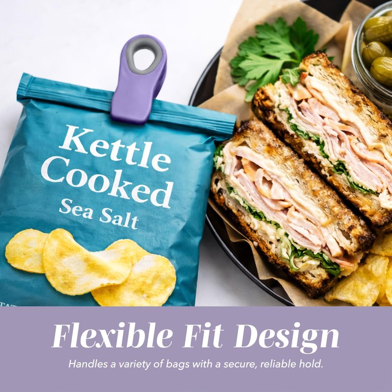 COOK WITH COLOR Magnet Bag Clips - Airtight Food Clips for Bread, Snack, and More (Lavender, Pack of 5)
