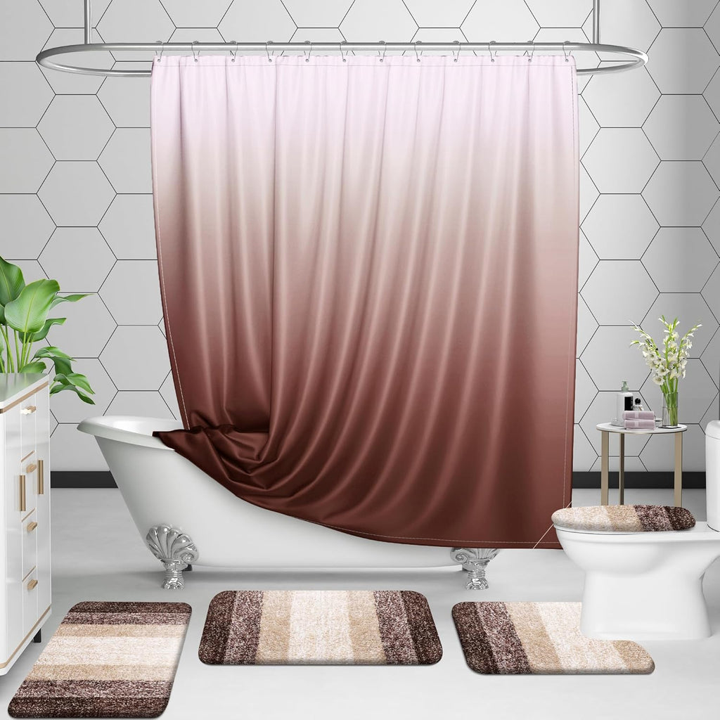 OLANLY Bathroom Rugs Set - Soft Absorbent Microfiber Mats with U-Shaped Contour Rug | 3-Piece Brown Set (30"x20", 24"x16", 24"x20")