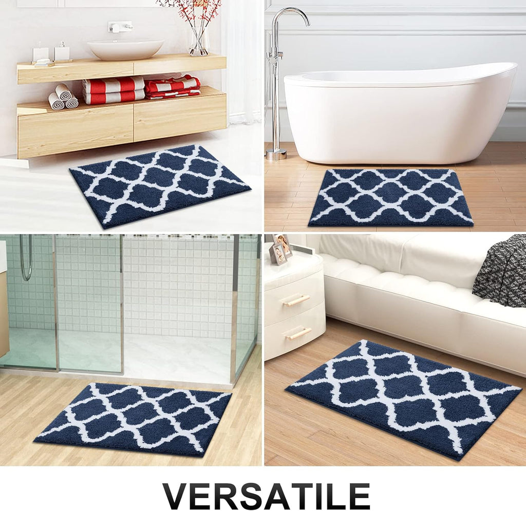 OLANLY Bathroom Rugs - Soft, Absorbent Microfiber Non-Slip Mats | 30x20 Navy Shaggy Shower Carpet