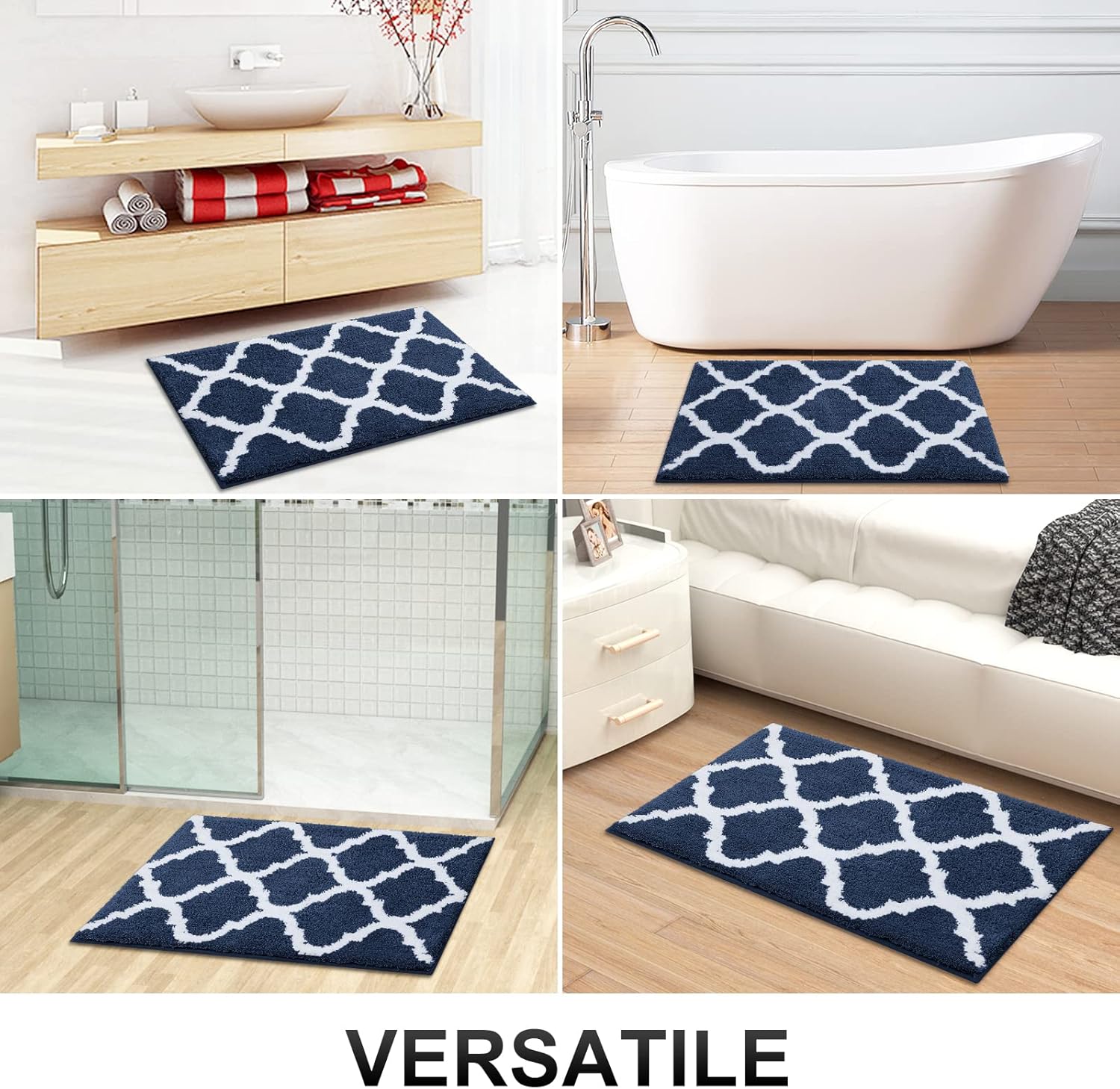 OLANLY Bathroom Rugs - Soft, Absorbent Microfiber Non-Slip Mats | 30x20 Navy Shaggy Shower Carpet