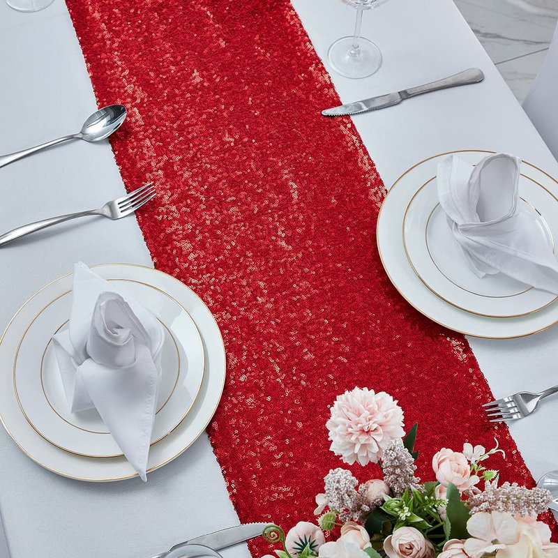 15 Packs 12 x 108 inches Burgundry Sequin Table Runner, Glitter Burgundry Table Runner for Wedding Birthday Bachelorette Holiday Party Supplies Decorations Bridal Shower Baby Shower
