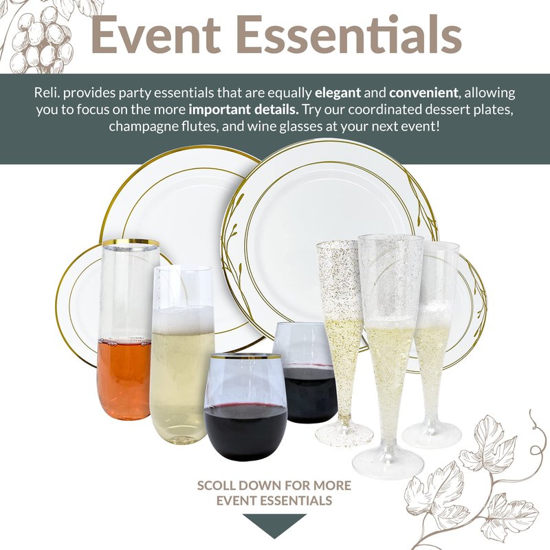 Reli. Champagne Flutes Plastic | 25 Pack | 9 oz - Clear | Stemless Premium Plastic Champagne Flutes | Party-Perfect for Celebrations