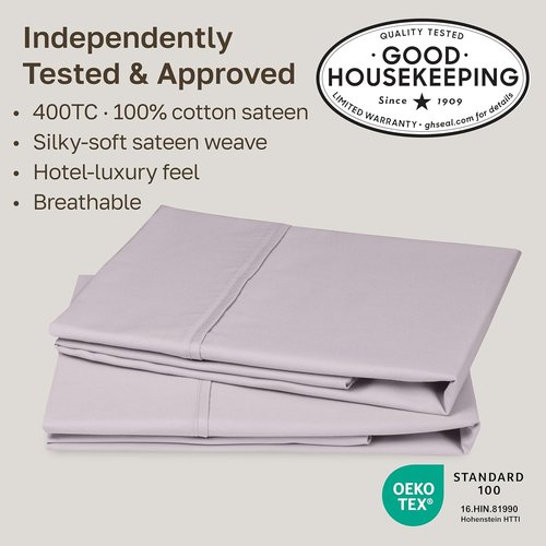 California Design Den Queen Pillowcase Set - 400 Thread Count, 100% Cotton Sateen, Soft & Breathable | Dusky Lavender Grey