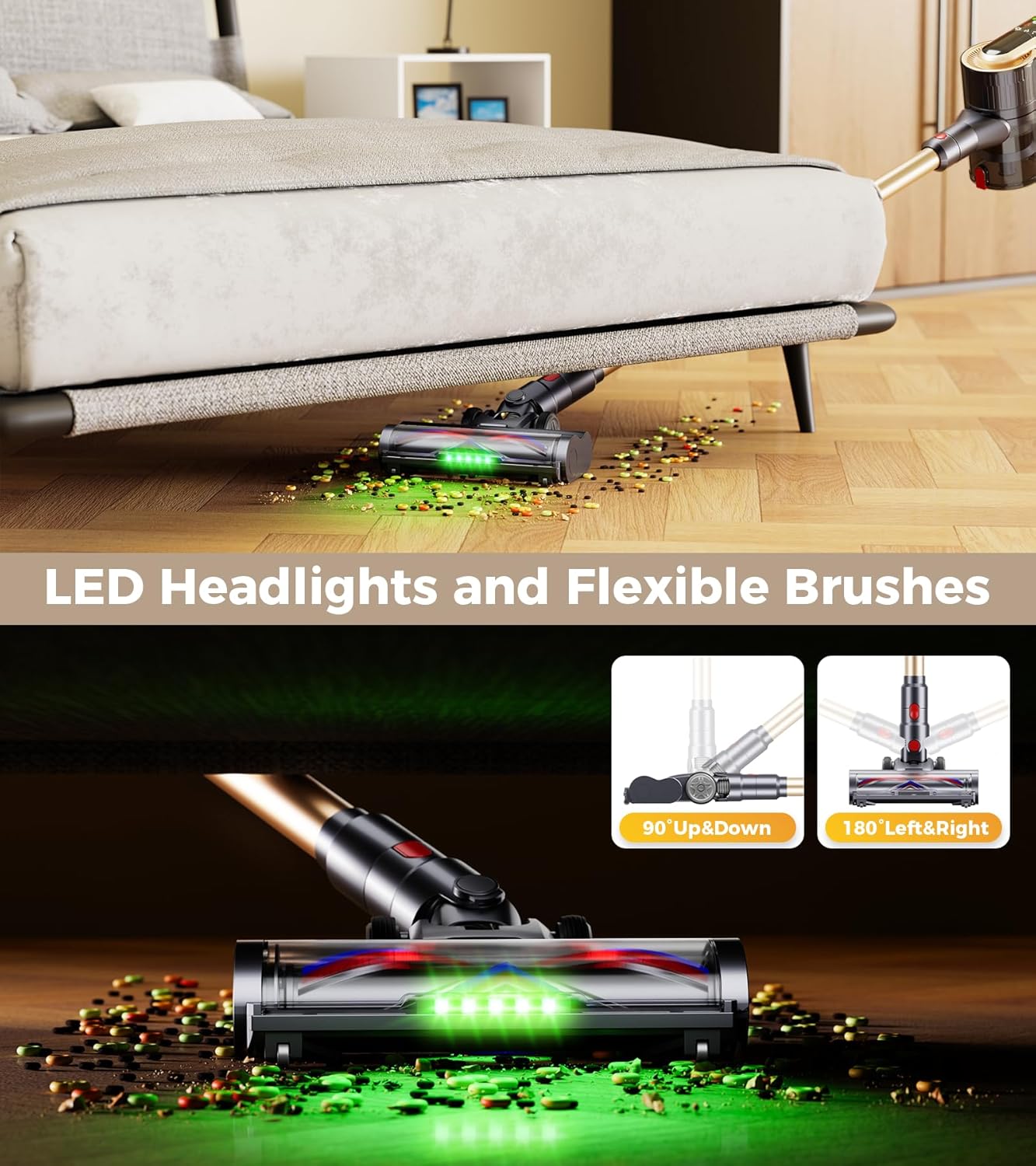 RENDOW Cordless Vacuum Cleaner - 550W Powerful Suction | 65 Minutes Runtime, LED Display, Anti-Tangle Design for Pet Hair & Hard Floors