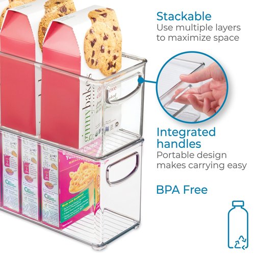 iDesign Slim Clear Plastic Stackable Storage Bin, Tall Narrow Organizer for Kitchen or Pantry