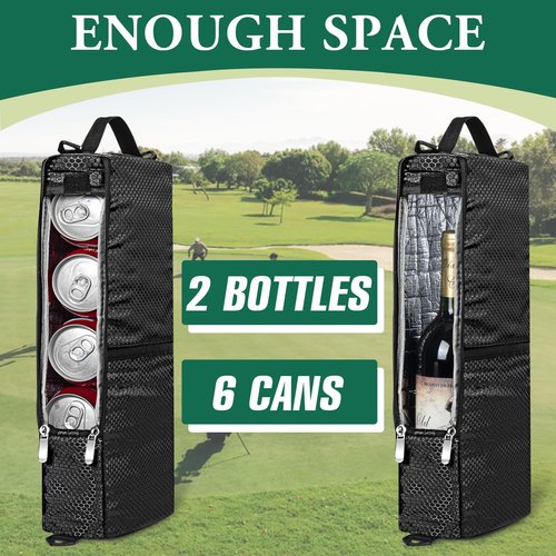 MIAOJIE Golf Cooler Bag - Golf Accessories for Men Women, Holds 6 Cans or 2 Wine Bottles, fits in Golf Bags, Insulated Beer Cooler Bag for Golfing, Beach Days, Picnic - Black