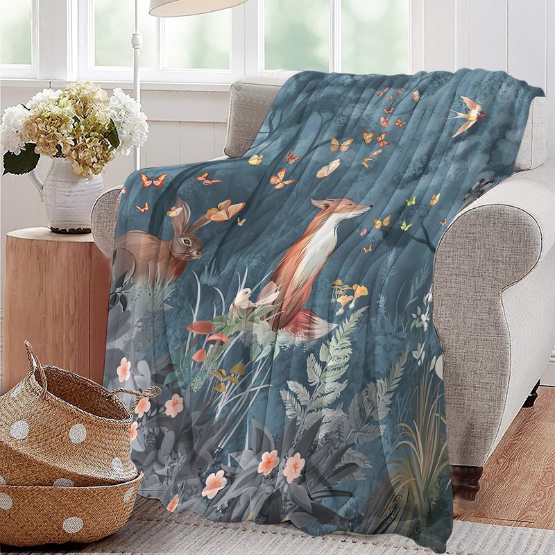 Fox Print Blanket Rabbit Red Panda Forest Animals Fresh Throw Blankets for Couch Sofa Bed Stuff Decor Soft Cozy Fleece Plush Warm Flannel Bedding Blanket Gifts for Baby Girls Boys Kids Adults 50"x60"
