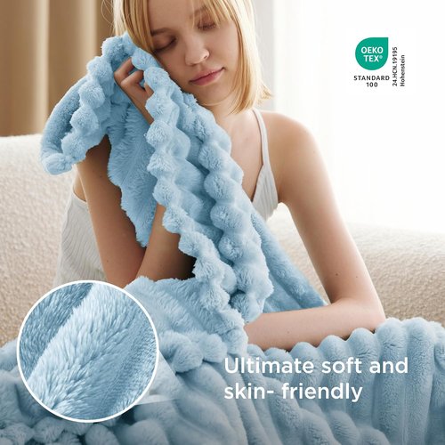 Bedsure GentleSoft Blue Fleece Blanket - Cozy Light Blue Throw for Couch, 60x80 Inches
