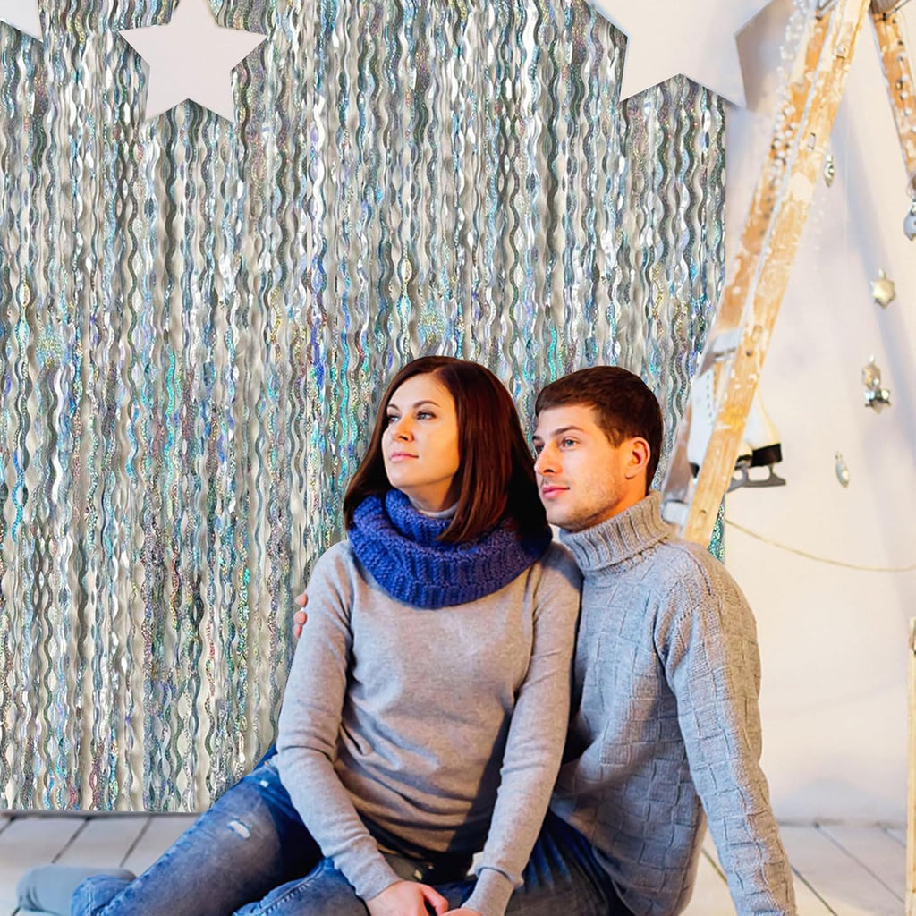 Skiennix Tinsel Foil Fringe Curtains - Sparkling Wavy Backdrop for Party Decorations | Birthday & Wedding Events