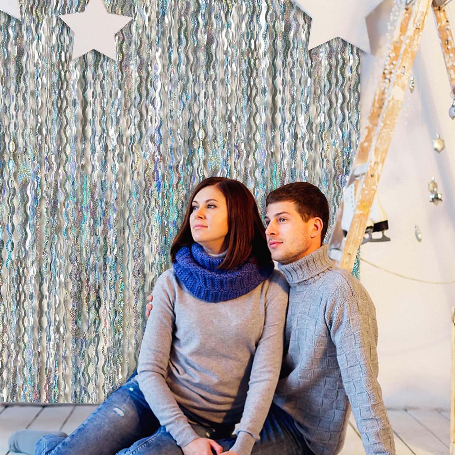 Skiennix Tinsel Foil Fringe Curtains - Sparkling Wavy Backdrop for Party Decorations | Birthday & Wedding Events