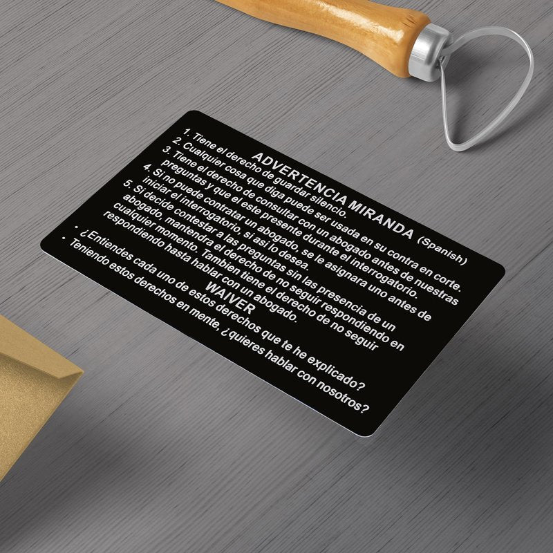 Velinpun 20 PCS Spanish and English Metal Miranda Warning Card Police, Aluminum Miranda Rights Card for Law Enforcement, Police (20PCS Black)