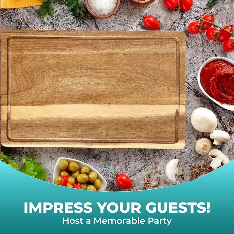 11.8 Inch Acacia Wood Cutting Board, 0.6" Thick, Reversible Wooden Cutting Board for Kitchen, Charcuterie Board Cheese Board with Deep Groove (6)