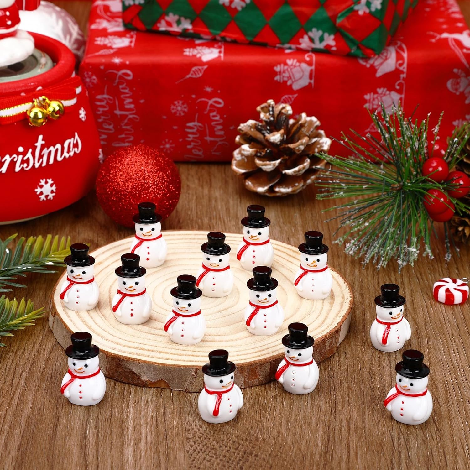 Skiennix Mini Snowman Figurines - 16 Pcs Christmas Ornaments for Winter DIY Crafts & Decor