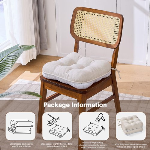 BETU Chair Cushions for Dining Chairs Set of 6,3.5" Thick Kitchen Table Chair Pads with Ties,Non Slip Backing and Covers, Seat Cushion for Dining Room,Bar,Patio Chairs,16"X16"X3.5",Beige
