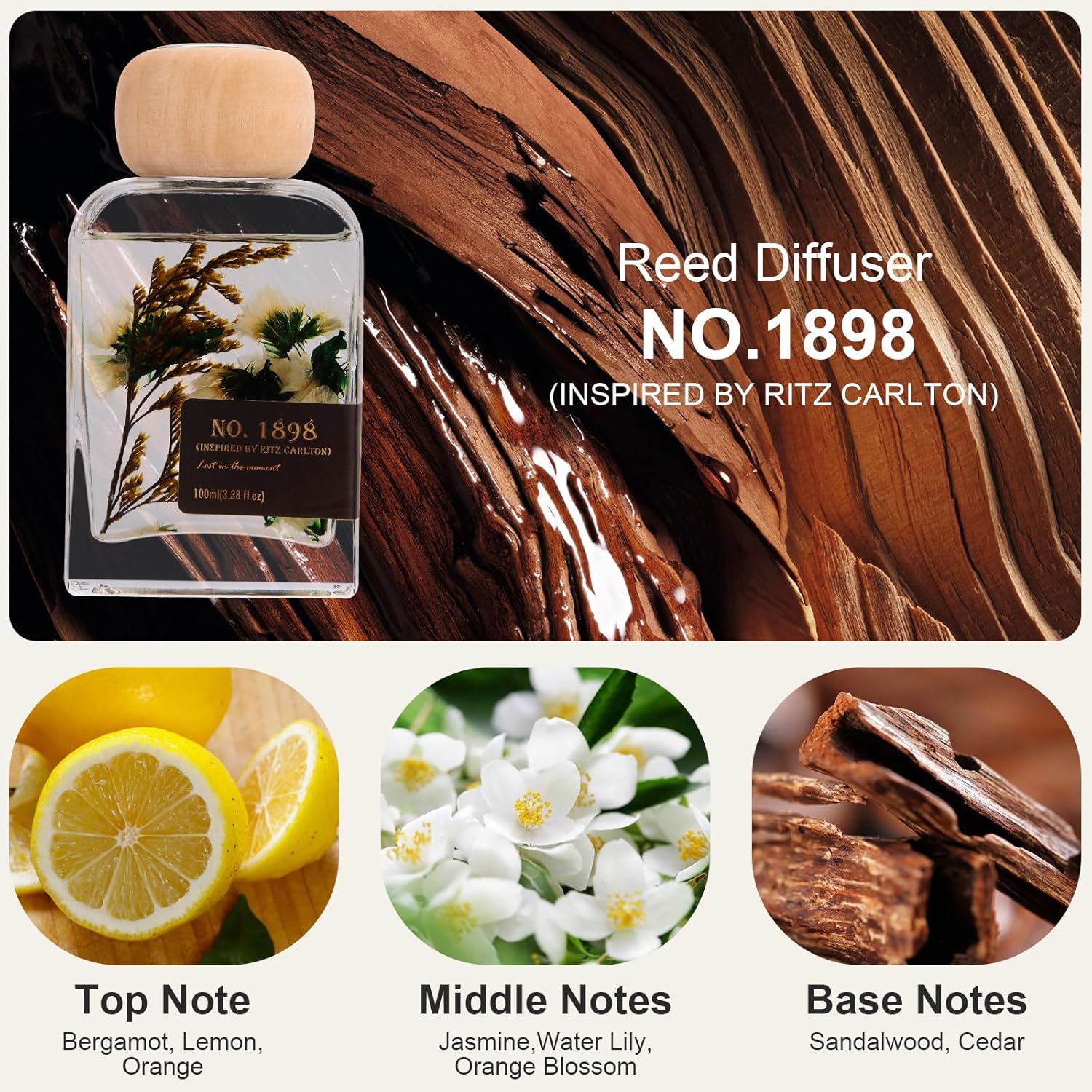 Ritz Carlton Luxury Reed Diffuser - 100ml | No.1898 Hotel Collection | Long-Lasting Home & Office Scent