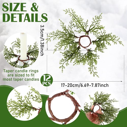Canlierr Christmas Pine Taper Candle Rings - 12 Pack Mini Pine Holders for Holiday Decor | 1.38 Inch