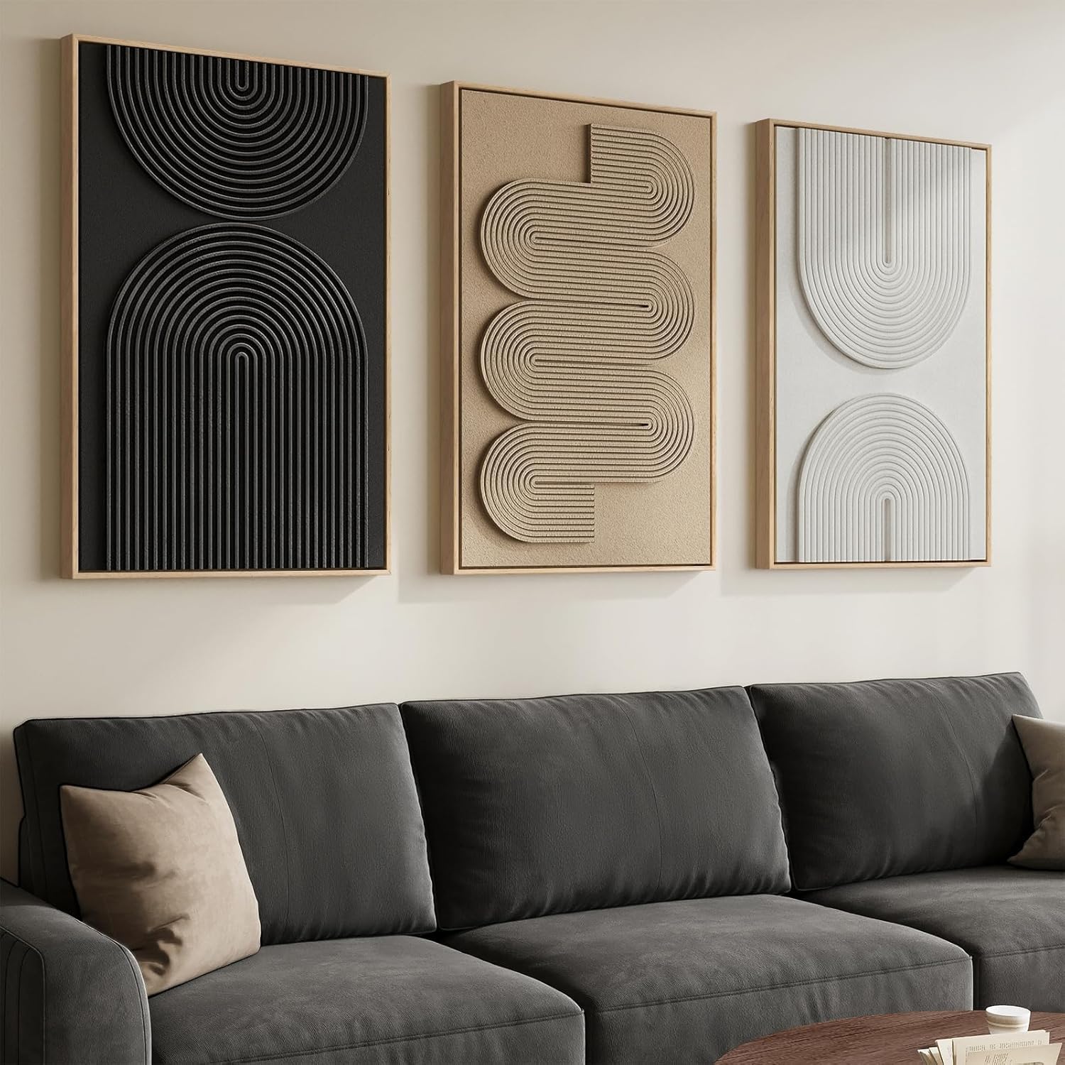 Regine Switzerland Large 3D Textured Boho Wall Art Set - 3 Modern Abstract Paintings for Living Room & Entryway Decor