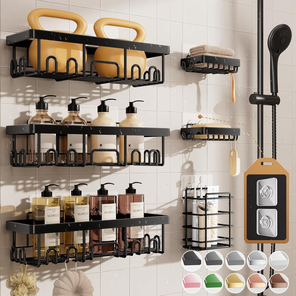 Veken Shower Caddy - Advanced Rustproof Design | No Drilling Adhesive Shelves, Large Capacity Bathroom Organizer